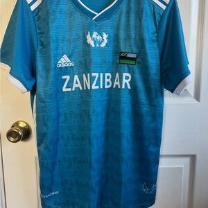 Adidas Teal Blue V‑Neck Football Jersey with White Trim - Purchased in Zanzibar!